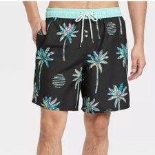 Original Use Men's 7" Doodle Palm Print Swim Trunks Large