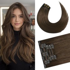 Clip in Hair Extensions Brown Human Hair Remy Human Hair Extension Clip ins f...