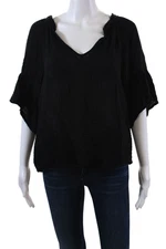 Michael Stars Women's Short Sleeves Round Neck Cotton Boxy Blouse Black Size S