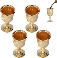 4Pcs Vintage Wine Cups, 1.5 X 2.7In Mini Vintage Chalice Goblet, Metal Embossed 
