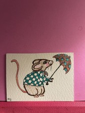 ACEO Art Card Original' Wendel mouse fuori e in giro