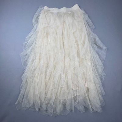 Fairycore Tulle Maxi Skirt Womens M Ivory Swiss Dot Tiered Ruffle Boho