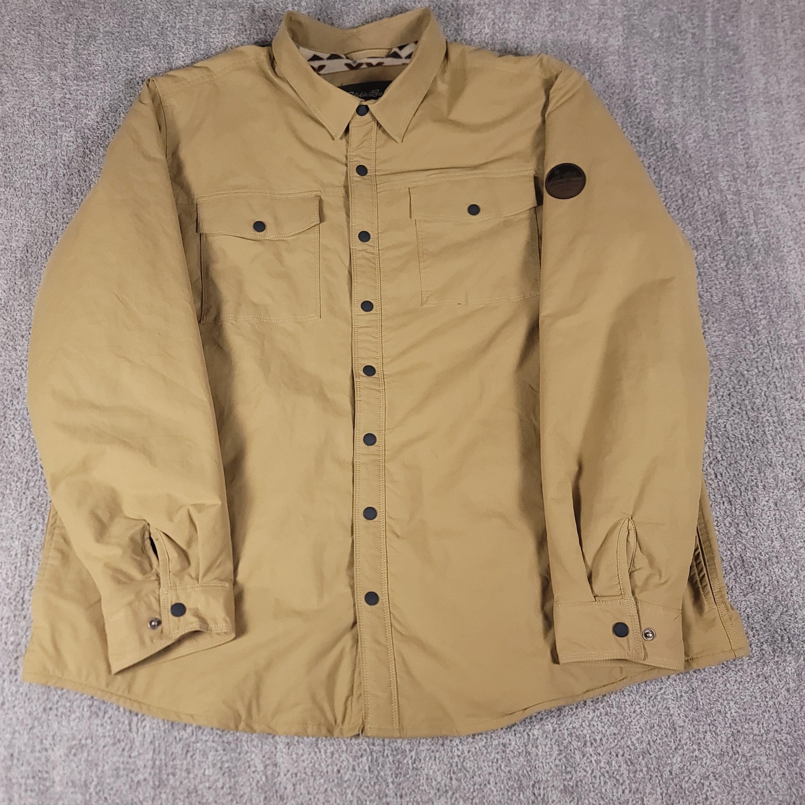 Mens 3xlt Beige Outdoor Fleece Lined Aztec Snap Front Outdoo