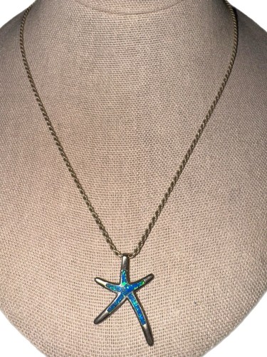 Sterling Silver 925 Starfish Pendant Necklace with Iridescent Inlay