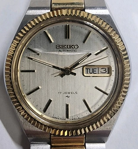 Vintage Seiko 38mm Automatic Two Tone Stainless Steel Watch Day-Date RUNNING
