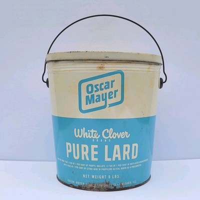 VTG Oscar Mayer White Clover Brand Pure Lard Lid Handle 8 Lb Bucket Farmhouse 