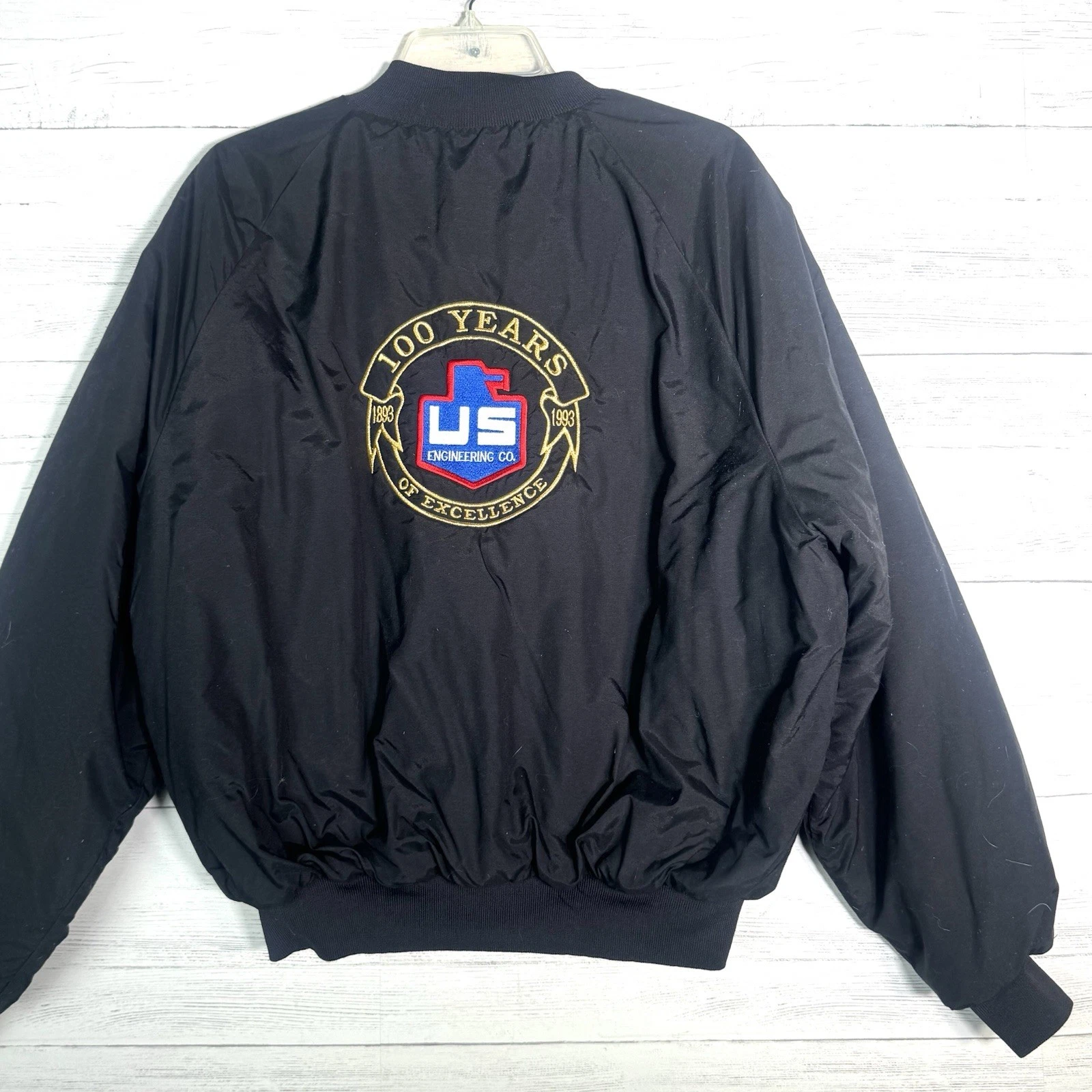 Vintage 90s Black Bomber Jacket US Engineering Co Men’s Large Made In USA Unworn