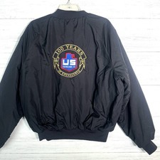 New Vintage Black Bomber Jacket US Engineering Co 100 Years Men’s L Made In USA