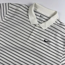 Nike Standard Fit Dri-Fit Golf Polo White Stripe Men’s L Collared Shirt W/ Logo