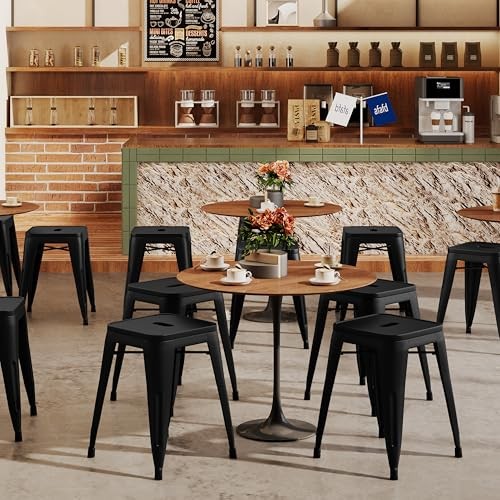 18" Backless Metal Bar Stool, Stackable Industrial Stool, Matte Black