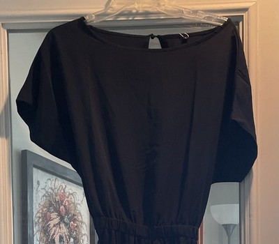 Chartou Women s Black Solid Jumpsuit One-Piece with Elastic Waist, Size L