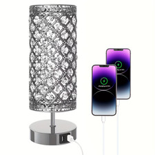 Crystal Table Lamp with USB Ports Silver Elegant Touch Control LED Nightstand Li