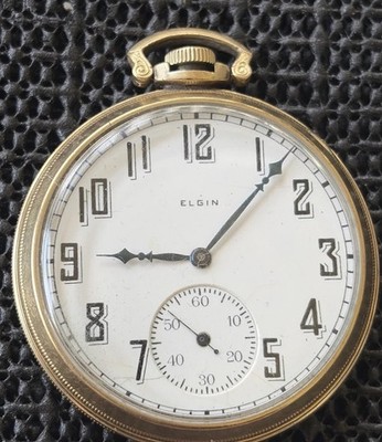 1927 Elgin 12s 17J Grade 345 Model 3 Art Deco Dial Rolled Gold Plate Case Runs