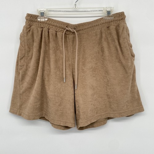 Pull&Bear Shorts Women Large Beige French Terry Sweats Drawstring Casual Lounge