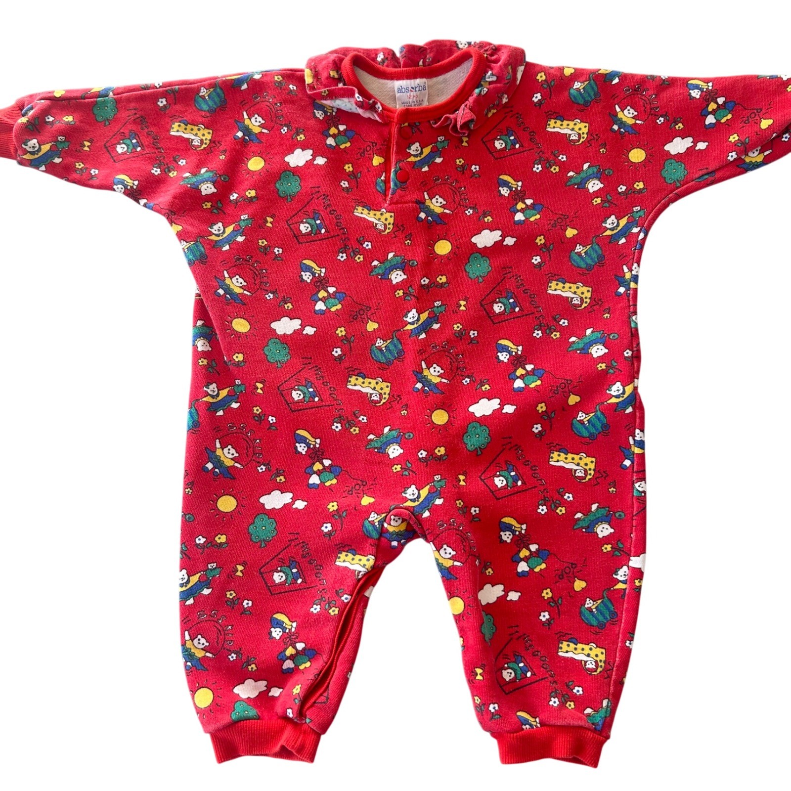VTG Absorba Baby Red Footed Pajamas Romper Jumpsuit 12 Months Cute Characters