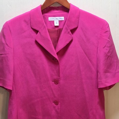 Josephine Chaus Skirt Suit Womens 10 Pink Silk Short Sleeve Jacket 2 Piece