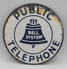 Vintage 7" Public Telephone Phone Distressed Porcelain Enameled Metal Sign
