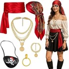 Pirate Costume Accessories Set for Women &Menâ€“ Head Scarf, Satin Sash, Belt &