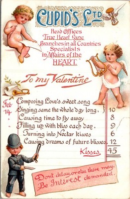 1908 Valentine Postcard Cupid Poem Humor Photograph on back Back Mailed