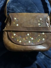 Beautiful Vintage Hand Painted Tooled Leather Bag