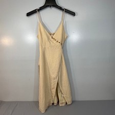 Altar'd State Cream Gold Metallic Stripe Wrap Midi Dress Small Smocked Back