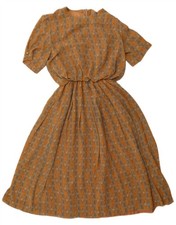 VINTAGE Womens A-Line Dress UK 12 Medium Beige Floral AU02