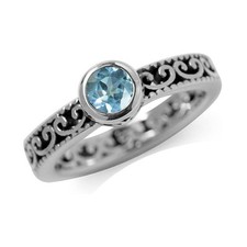 0.61 Ctw Blue Topaz 925 Sterling Silver Eternity Style Stackable Filigree Ring