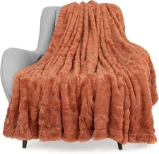 TOONOW Faux Fur Luxury Throw Blanket,Double Side Soft Fluffy Throw, Carnelian 