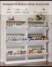White Shoe Cabinet for 24 Pairs - Slim Flip Door Storage Organizer 45.6"H Entry