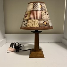 Wooden Lamp with Patchwork Shade 14 Tall with Shade On/Off Switch