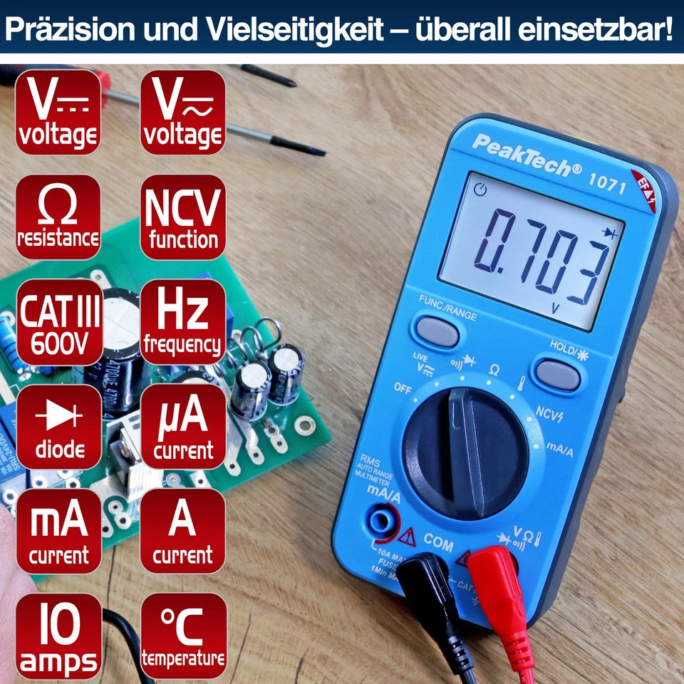 PeakTech P 1071 – Digital Multimeter, Strommessgerät, Spannungsprüfer - Bild 3 von 4