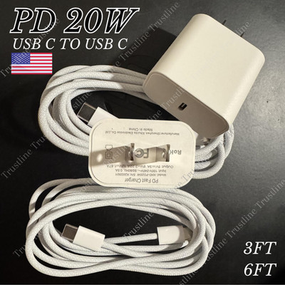 2X Fast Charger Type USB C to USB C PD 20W Block Cable For iPhone 15 16 Samsung 
