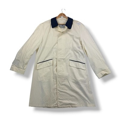 Aquascutum Aqua 5 Raincoat Coat Cream Navy Made In England Vintage UK 12 Women's
