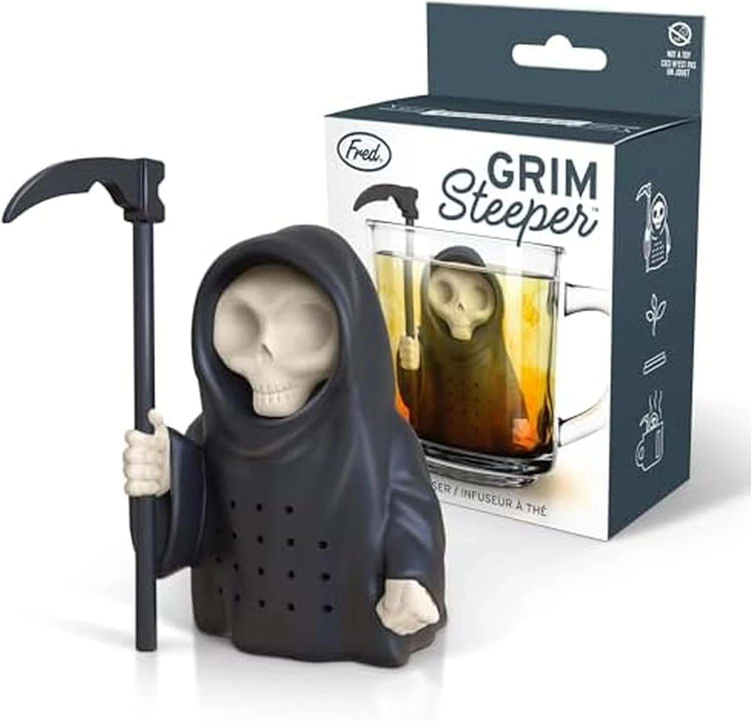 Grim Steeper Reusable Silicone Tea Infuser, Black Grim Reaper Design, Fun and Cl