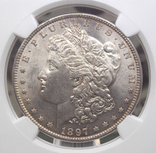 1897 "P" Morgan SILVER Dollar VAM-6A *PITTED REVERSE* $1 NGC MS62 #005 Unc ECC&C