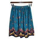 Vintage Boho Midi Skirt Women Size 32x31 Cottage Teal Floral Paisley Pull On USA