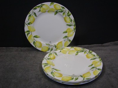 4 MIKASA LEMONS 11-1/8'' DINNER PLATES