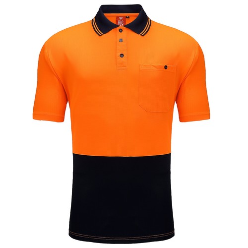 Hi Vis Work Polo Shirt, Safety Cool Workwear Short Sleeve, Orange Yellow Navy - Picture 21 of 68
