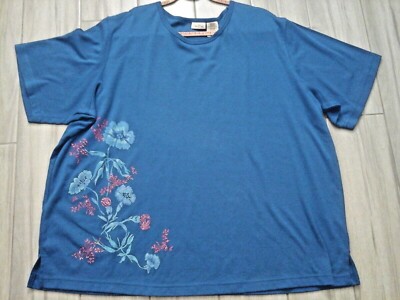 Bobbie Brooks Women Blue Short Sleeve Floral Graphic Knit Plus Size 3X 