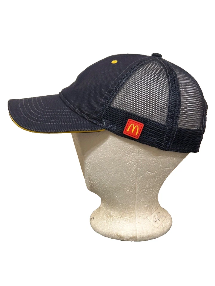 McDonalds Employee Uniform Logo Trucker Cap Hat Blue Hook & Loop Mesh Snapback - Image 4 of 4
