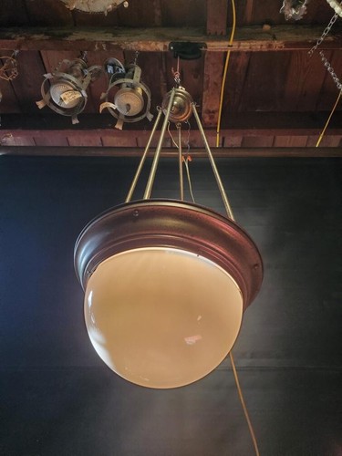 Vintage Brass And Milkglass Pendant Light Vintage Chandelier Antique Light - Picture 2 of 3