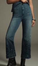 Anthropologie Colette Cropped High-Rise Wide-Leg Jeans: Sequin Sparkle, 27