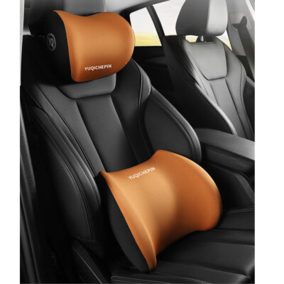 2PCS Car Headrest&Lumbar Support Pillows Ergonomic Zero-Pressure Comfort Brown