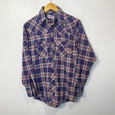 Vintage Levi Western Pearl Snap White Tab Plaid Cowboy Shirt Long Sleeve M