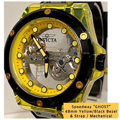 48mm GHOST Yellow Case | Black Bezel & Strap | Mechanical SPEEDWAY Invicta Watch