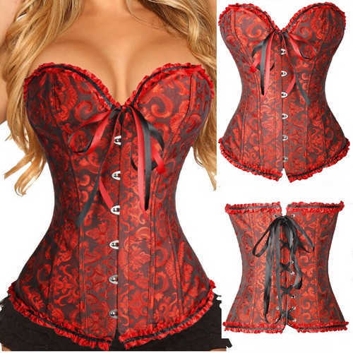 Para mujer Corsé con cordones satinado sobre busto deshuesado Bustier Burlesque Vasco Top Disfraz - Imagen 40 de 42