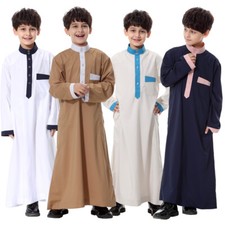 Dubai Arab Kids Boys Muslim Abaya Kaftan Robe Dishdasha Thobe Jubba Thoub Dress