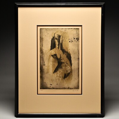 KARL BRANDSTATTER Original Vintage Signed MCM Female Figure Portrait AP Etching