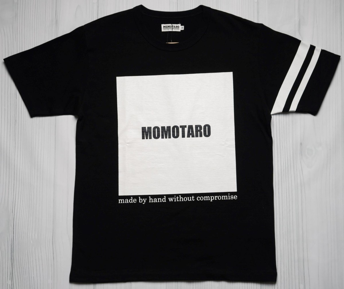 ウェア newmoniotaro Momotaro $90 NWT Momotaro Black White Cotton Box Logo T-Shirt 07