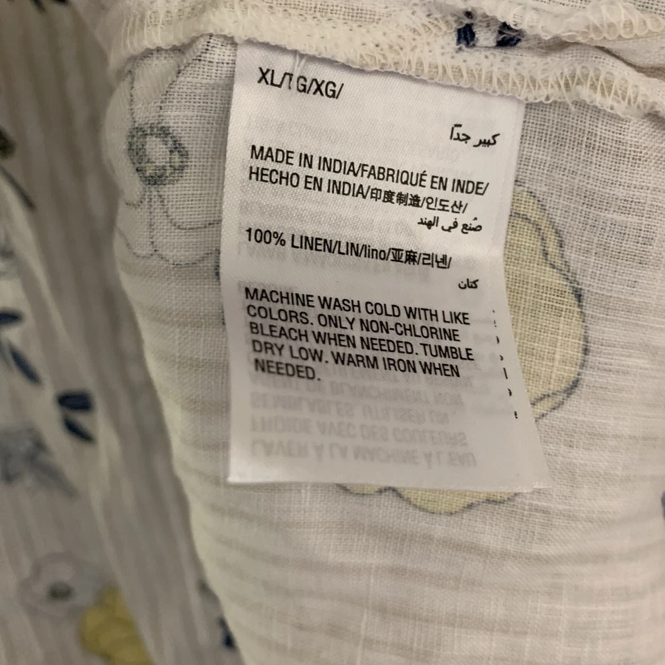 Blusa Charter Club Top XL Lino Multicolor Floral Rayas Artística Cuello Abotonado Foto 4 de 4